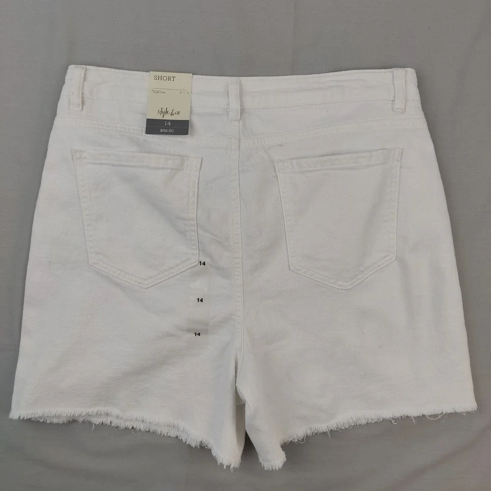 Style & Co Shorts Womens 14 White Hi Rise Short Bright White Raw Hem Denim New